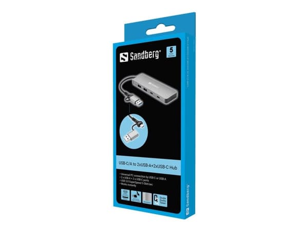 Sandberg - Hub - USB-C/A - 2 x SuperSpeed USB 3.0 + 2 x USB-C - stasjonær
