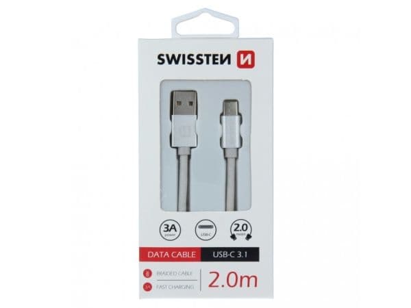 USB-kabel Swissten USB-A til USB-C 2 m sølv (SW-QU-TYPC-3.1-2m-SI)