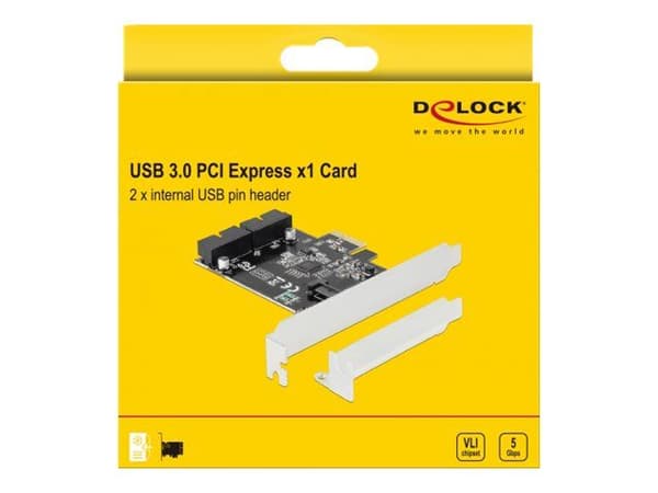 Delock PCI Express Card to 2 x internal USB 3.0 Pin Header - USB-adapter - PCIe 2.0 - USB 3.0 (internt) x 2