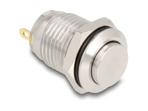 Delock - Push button - for 12 mm installation, 2 x solder connection - panelmonterbar - AC 230 V - sølv