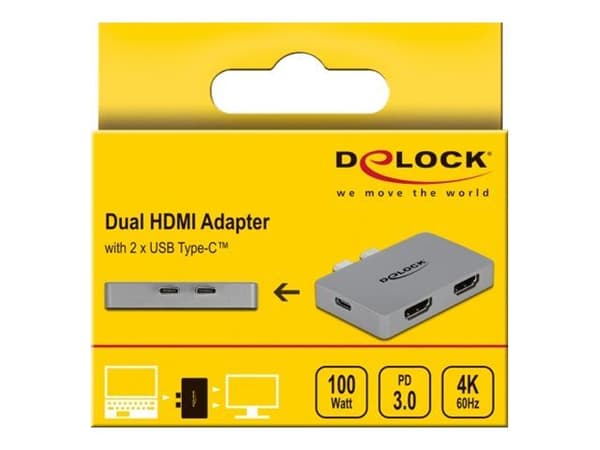 Delock - Dokkingstasjon - USB-C / Thunderbolt 3 - 2 x HDMI
