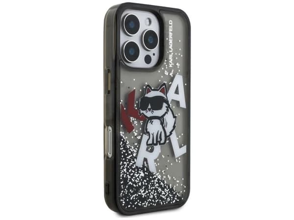Karl Lagerfeld Liquid Glitter Choupette Logo Case for iPhone 16 Pro Max - Black