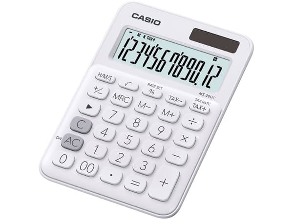 Casio MS-20UC - Skrivebordskalkulator - 12 sifre - solcellepanel, batteri - hvit
