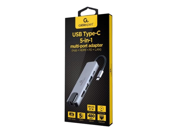 Cablexpert A-CM-COMBO5-04 - Dokkingstasjon - USB-C 3.1 - HDMI - 100Mb LAN