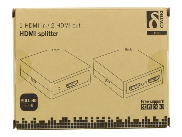 DELTACO HDMI-7050 - Video/lyd-splitter - 2 x HDMI - stasjonær
