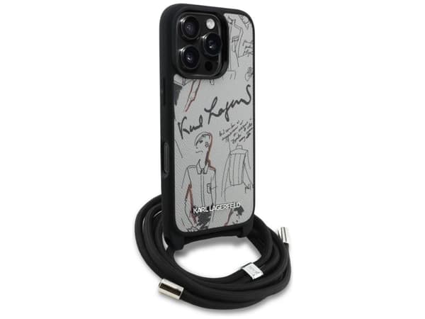 Karl Lagerfeld Crossbody Grained Pattern &amp; Logo Case for iPhone 16 Pro Max - Gray