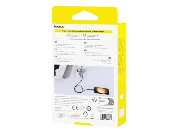 Baseus Silky USB/USB-C pikalatauskaapeli 1m 100W musta