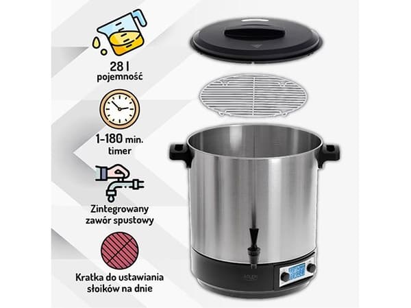 Adler sähköinen pastörointilaite - 28 litraa