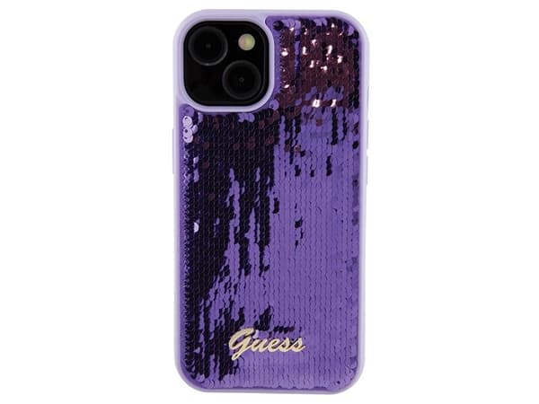 Guess Sequin Script Metal metallikansi iPhone 15 (lilla)