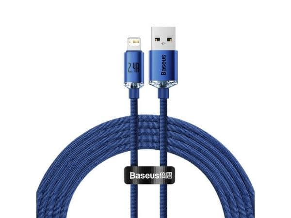 Baseus Crystal Shine, 2 m, Lightning, USB A, Hankjønn, Hankjønn, Blå