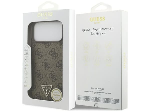 Guess Leather 4G Triangle Strass MagSafe Case for iPhone 17 Pro Max / 18 Pro Max - Brown