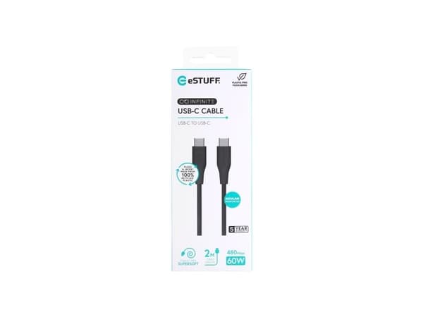 eSTUFF ES604280, 2 m, USB C, USB C, USB 2.0, Svart