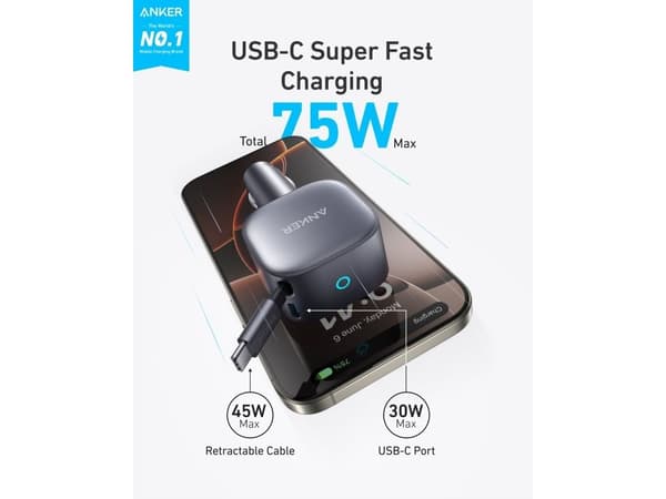 Anker Nano - Strömadapter - 75 Watt - 2 utdatakontakter (USB-C)