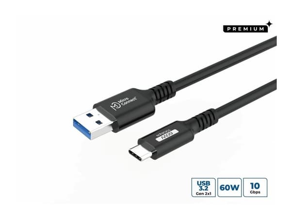 Premium USB-C to USB-A cable  3m, 10Gbps, 60W