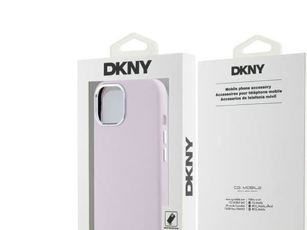 DKNY flytende silikon lite metall-logo MagSafe-deksel iPhone 15 Plus / 14 Plus rosa