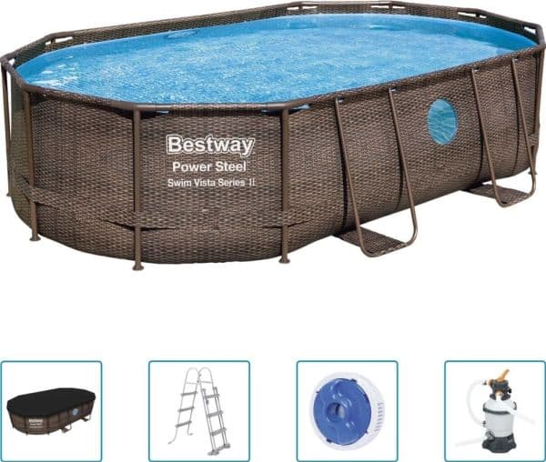 Bestway 54150, Uppblåsbar pool, 850 l, Rektangulär, Vinyl, Blå, Vit