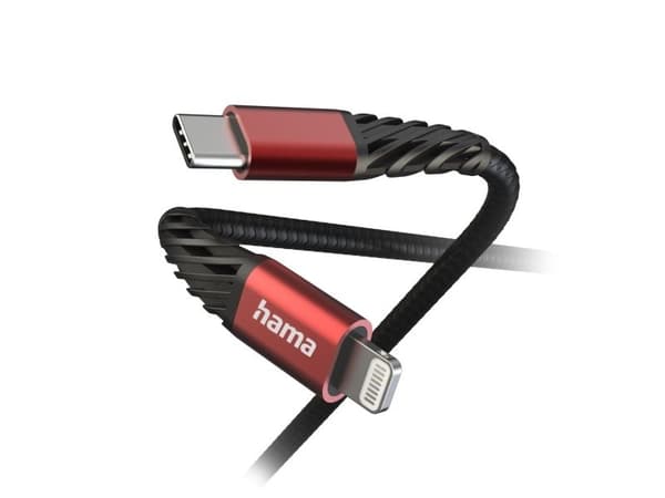 Hama Extreme, 1,5 m, Lightning, USB C, Uros, Uros, Musta, Punainen