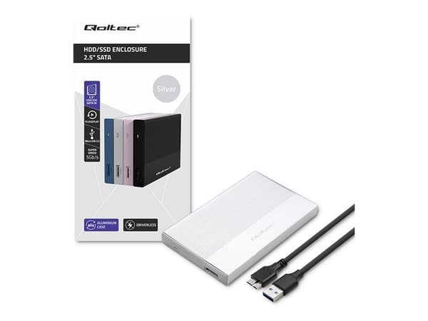 Qoltec - Förvaringslåda - 2.5" - SATA 6Gb/s - USB 3.0 - silver