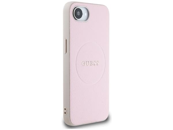 Guess Grained Ring MagSafe-skal för iPhone 16e (rosa)