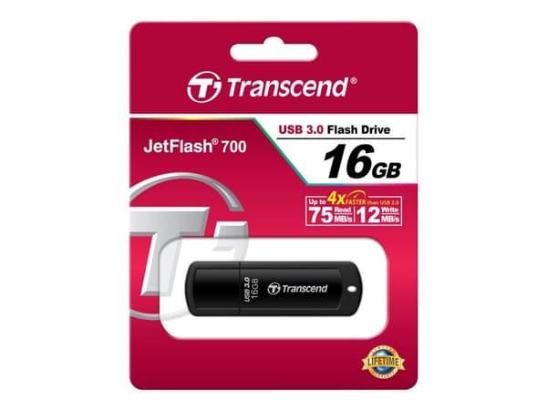 Transcend JetFlash 700 - USB flash-enhet - 16 GB - USB 3.0 - svart