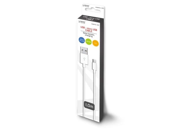 Savio CL-123, 1 m, USB A, Micro-USB B, USB 2.0, Valkoinen