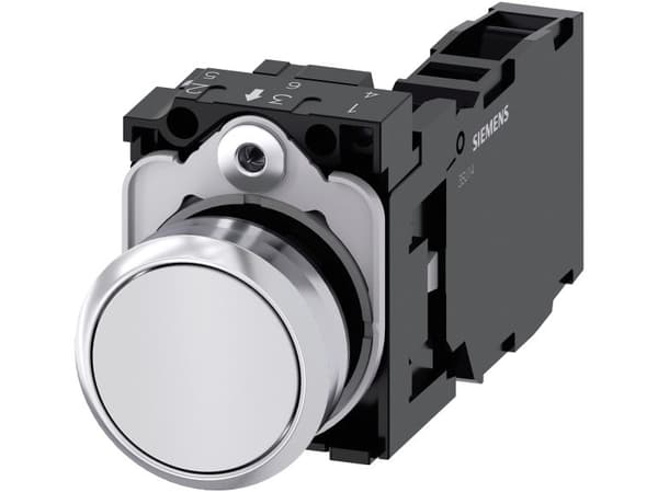 Tryckknapp 22mm rund med högglans vit knapp 1NO