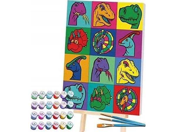 Måla med siffror på duk 40x30cm, dinosaurie