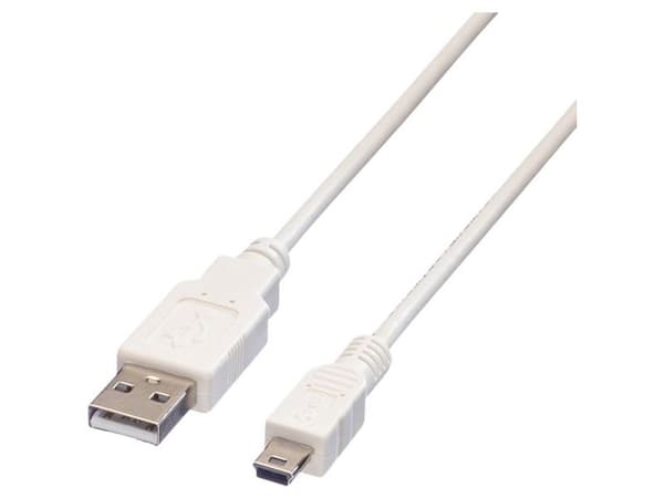 Value 11.99.8708, 0,8 m, USB A, Mini-USB B, USB 2.0, Hankjønn/hankjønn, Hvit