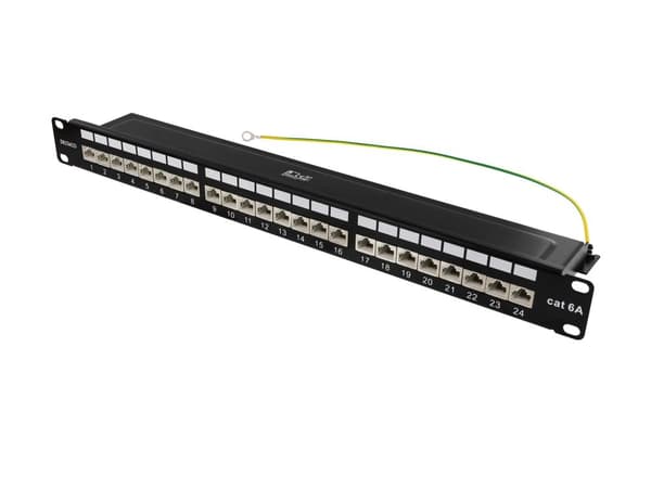 DELTACO PAN-200 - Patch-panel - rackmontering - CAT 6a - STP - RJ-45 X 24 - svart - 1U - 19"