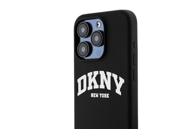 DKNY Liquid Silicone White Printed Logo MagSafe iPhone 15 Pro Case - Black