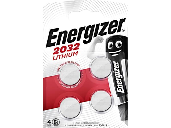 Knapcelle batterier Energizer Lithium CR2032, 3V, pakke a 4 stk.