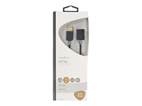 Nedis - USB forlængerkabel - USB (han) til USB (hun) - USB 2.0 - 2 m - formet, rund - antracit (sort)