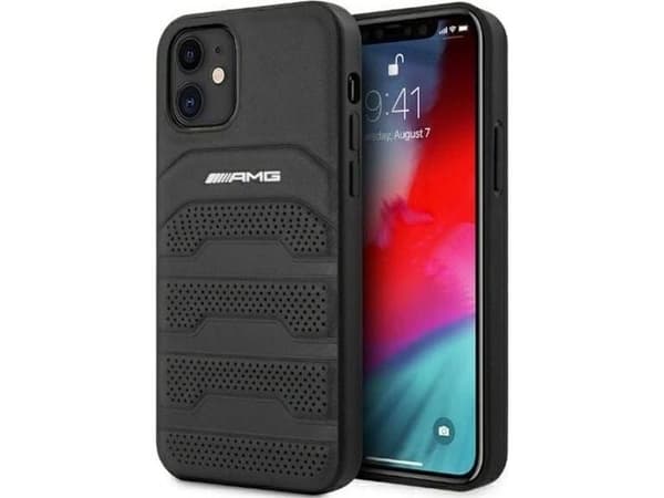 AMG lærdeksel med pregete linjer til iPhone 12 mini - svart