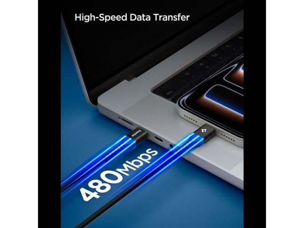 Spigen EB10010CCA Essential, 1 m, USB C, USB C, USB 2.0, 0,48 Gbit/s, Svart