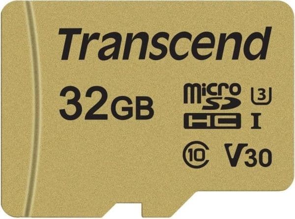 Transcend 500S - Flashminnekort (microSDHC til SD-adapter inkludert) - 32 GB - Video Class V30 / UHS-I U3 / Class10 - microSDHC