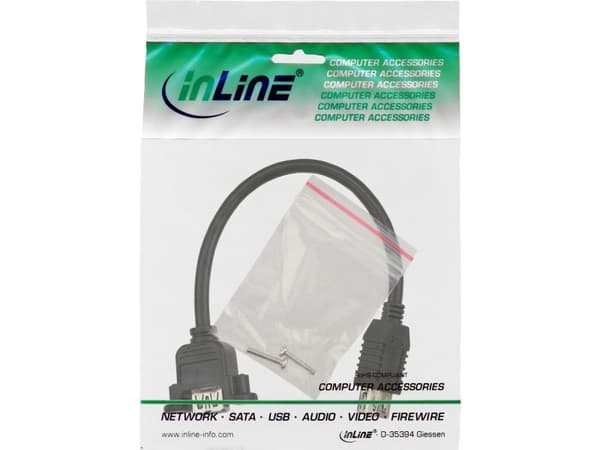 InLine 33445F, 0,2 m, USB A, USB 2.0, hane/kvinna, svart