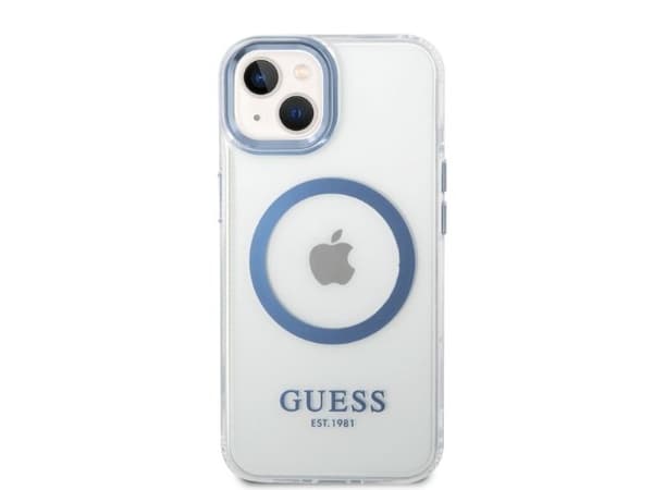 Guess metallramme MagSafe-telefonkasse til iPhone 14 Plus - blå