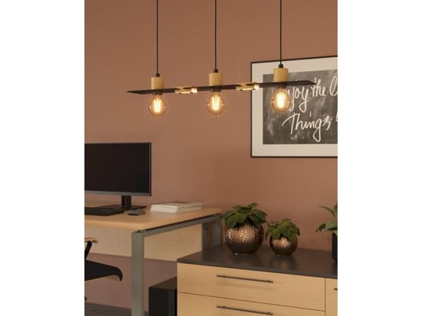 EGLO BRAMERTON langbord 3L E27 sort/tre FSC