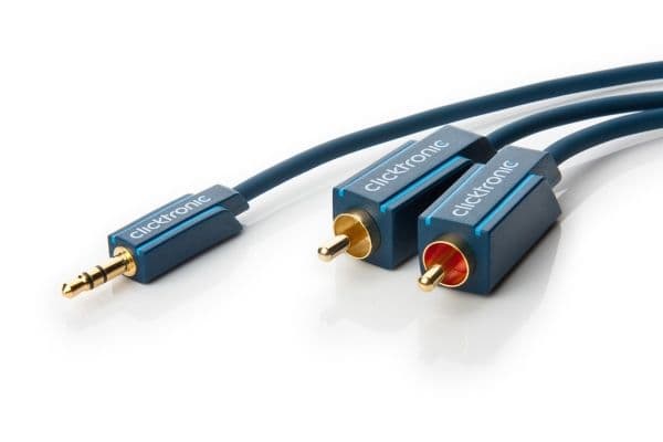 ClickTronic 3m MP3-sovitin, 3.5mm, Hanstik, 2 x RCA, Hanstik, 3 m, Blå