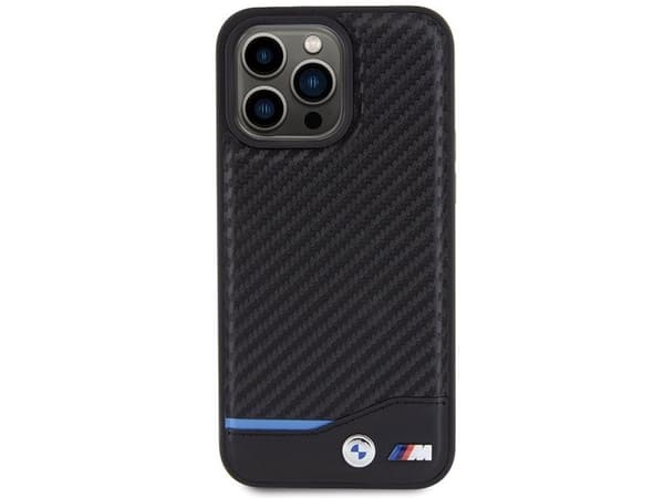Hurtel BMW lær karbon-deksel til iPhone 15 Pro Max - sort