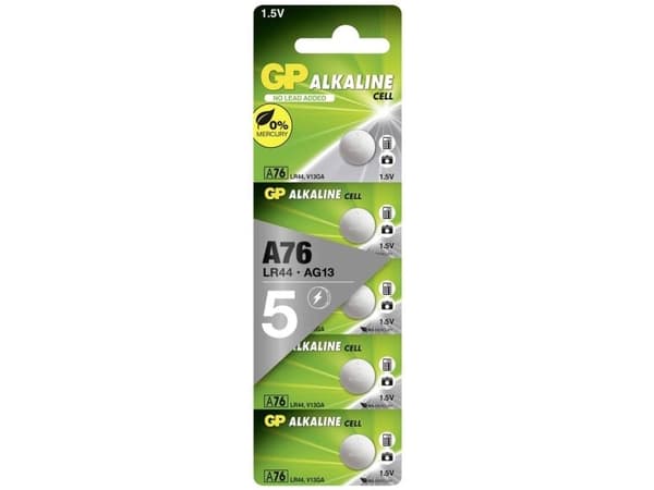 GP knapcelle 1,5V, LR44/A76, 5-pak