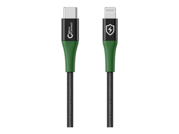 Microconnect MC-SMART USB C-L-1, 1 m, Lightning, USB C, Uros, Uros, musta, Vihreä