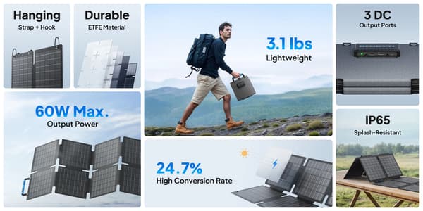 Bluetti solcellelader 60 W bærbart solcellepanel USB-A (18 W) USB-C (30 W) XT60 BLUETTI-Sora60