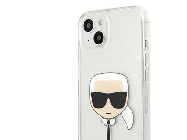 Karl Lagerfeld glitter Karl's head-deksel til iPhone 13 mini - sølv
