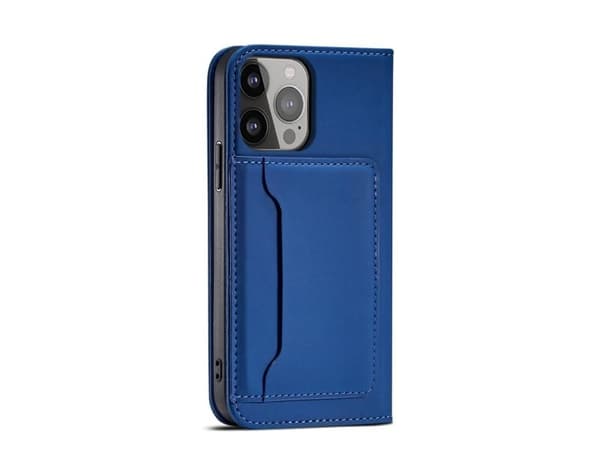 Magnetkortdeksel til iPhone 14 Plus - flipdeksel lommebok/stativ - blå