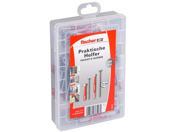 Fischer 553346, Skrue- og veggpluggsett, Rustfritt stål, 60 stykker, Boks