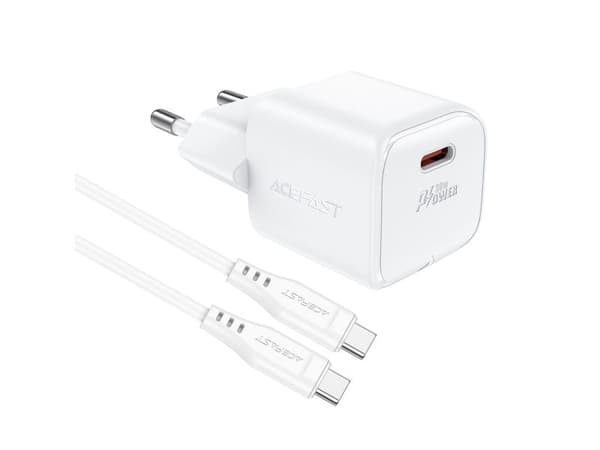 Acefast vegglader A77 Mini PD 30W GaN + USB-C-kabel hvit