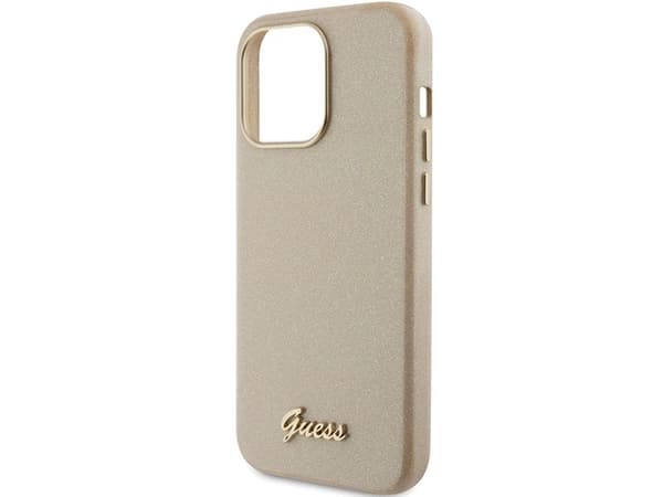 Guess Glitter Glossy Script deksel til iPhone 15 Pro - gull