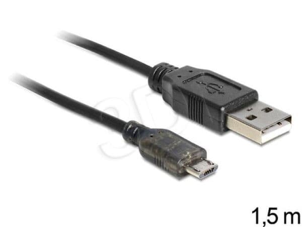 DeLOCK USB 2.0-A - USB micro-B, 1.5m, 1,5 m, USB A, Micro-USB B, USB 2.0, Uros/uros, musta