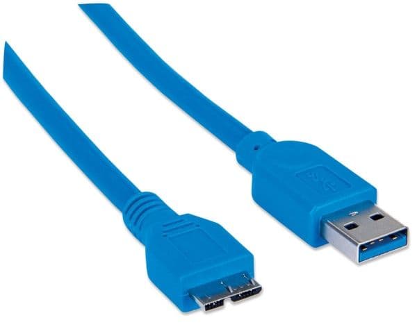Manhattan USB 3.0, A/Micro-B, 1 m, 1 m, USB A, Micro-USB B, USB 3.2 Gen 1 (3.1 Gen 1), Hankjønn/hankjønn, Blå